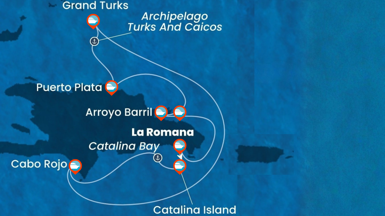 Itinerario de Crucero por el Caribe Rep. Dominicana, Antillas, Islas Vírgenes - 7 noches