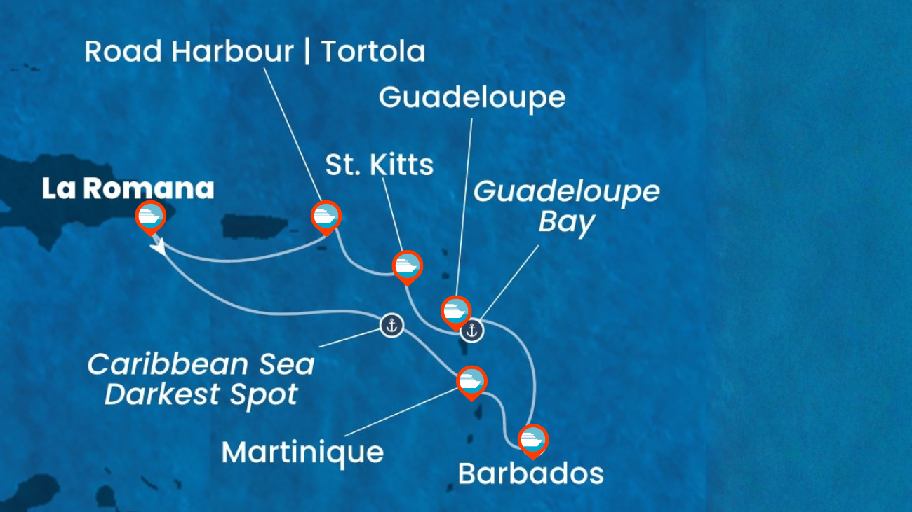 Itinerario de Crucero por el Caribe Rep. Dominicana, Antillas, Islas Vírgenes - 7 noches