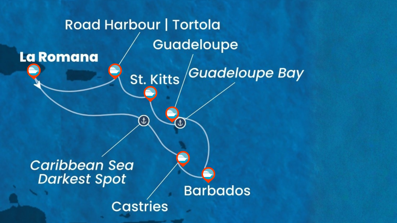 Itinerario de Crucero por el Caribe Rep. Dominicana, Antillas, Islas Vírgenes - 7 noches