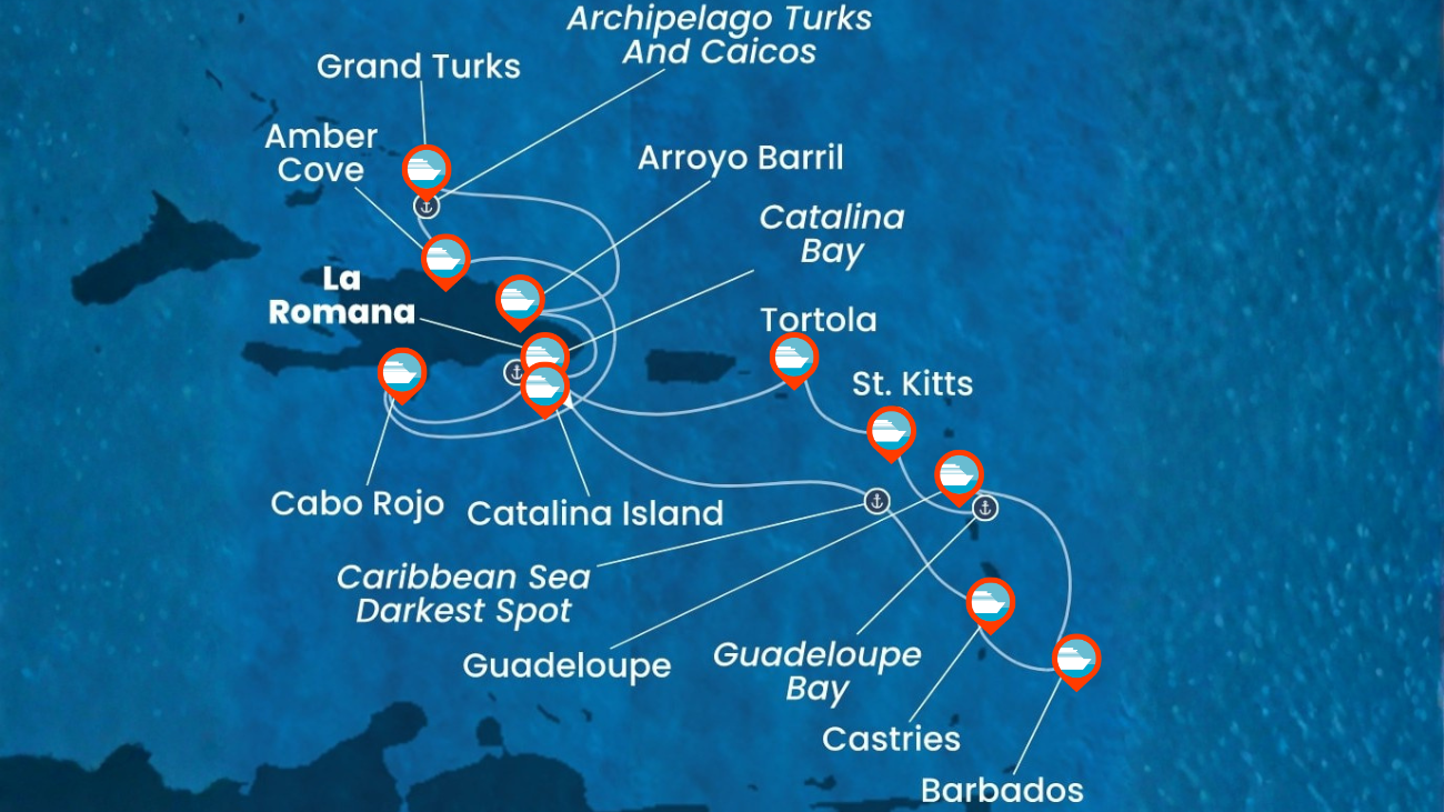 Itinerario de Crucero por Rep. Dominicana, Antillas, Islas Vírgenes, Turks e Islas Caicos - 14 Noches