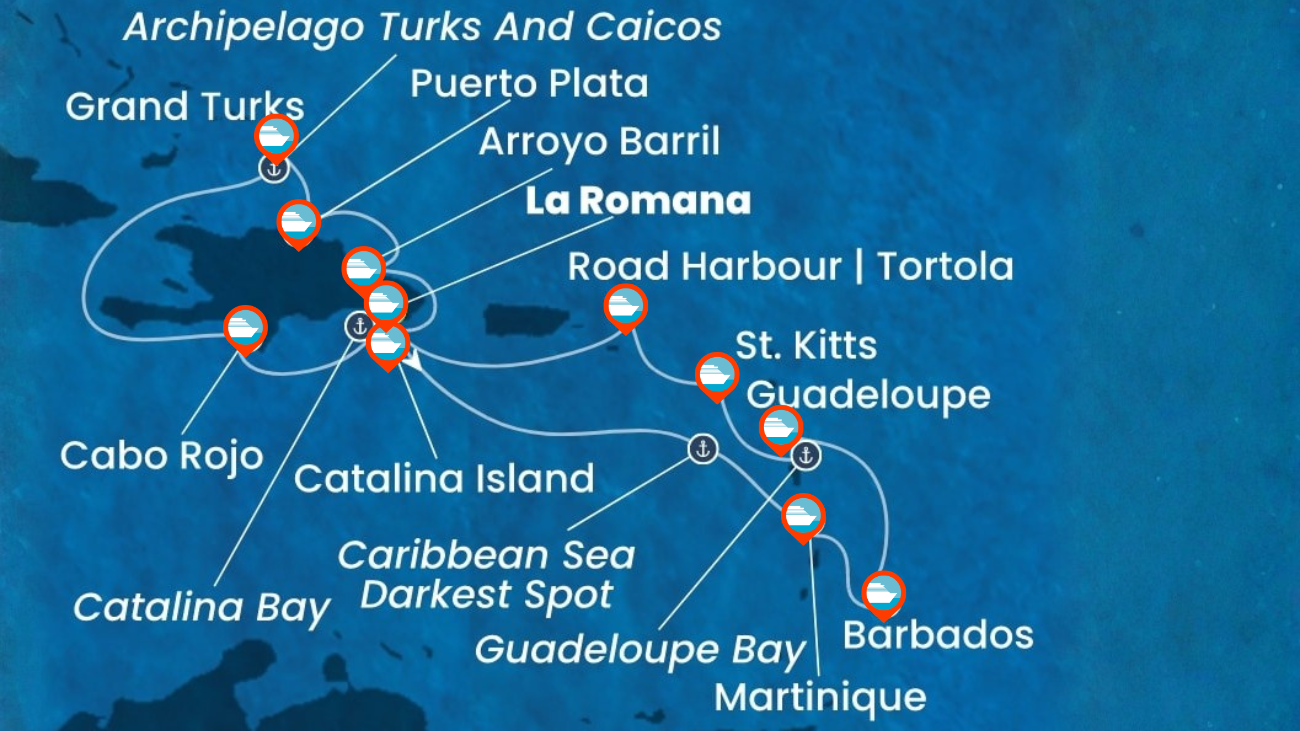 Itinerario de Crucero por Rep. Dominicana, Antillas, Islas Vírgenes, Turks e Islas Caicos - 14 Noches