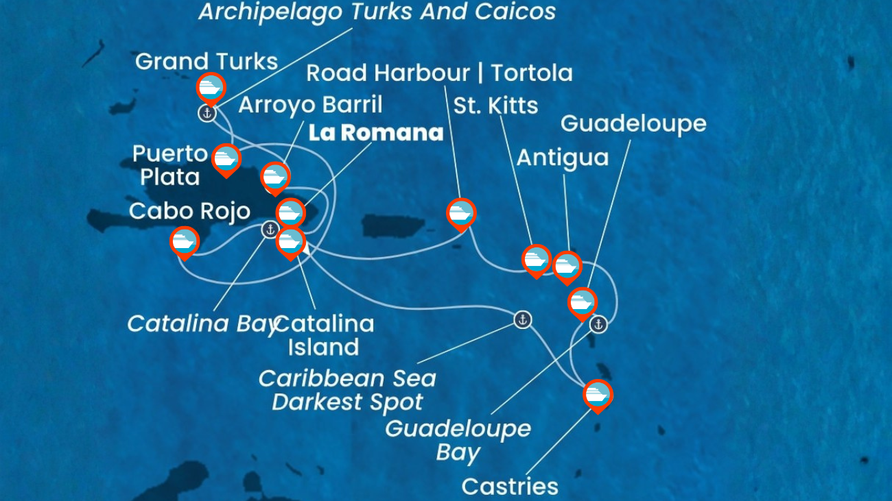 Itinerario de Crucero por Rep. Dominicana, Antillas, Islas Vírgenes, Turks e Islas Caicos (Navidad y Año Nuevo)- 14 Noches
