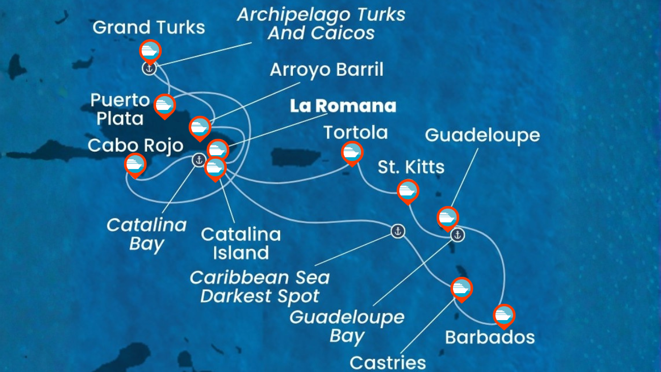 Itinerario de Crucero por Rep. Dominicana, Turks e Islas Caicos, Antillas, Islas Vírgenes (Año Nuevo) - 14 Noches