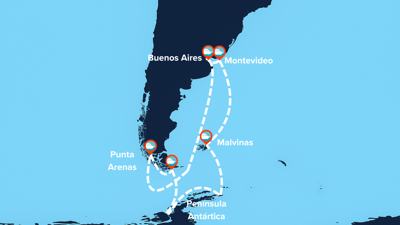 Crucero por Argentina, Chile, Tierra del Fuego, Malvinas y Antártida