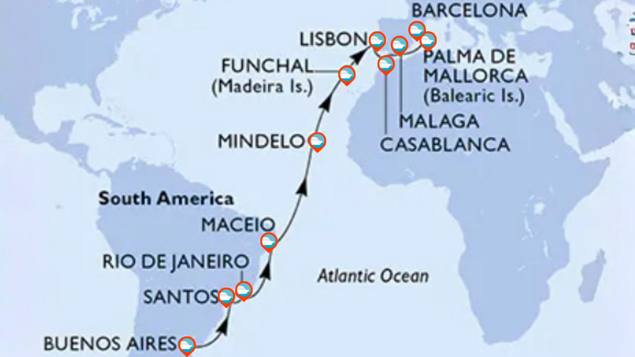 Itinerario de Transatlántico desde Argentina a Europa (Barcelona) - 24 Noches