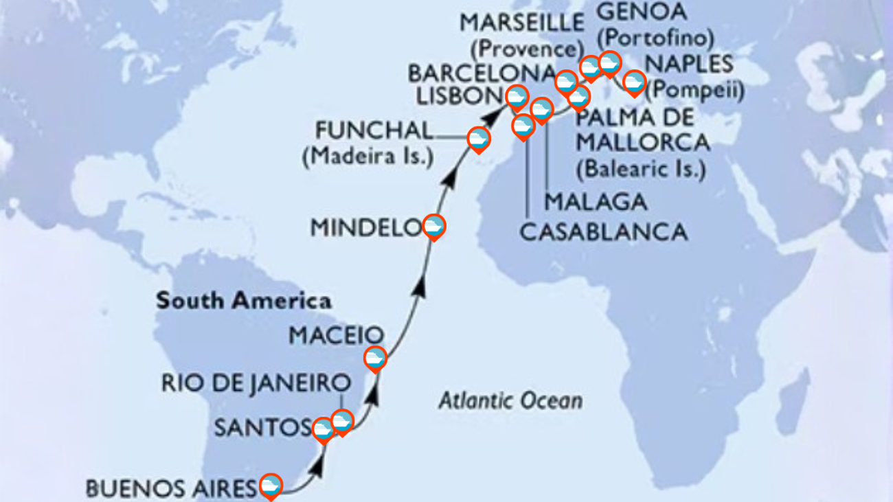 Transatlántico desde Argentina a Europa (Génova) - 26 Noches