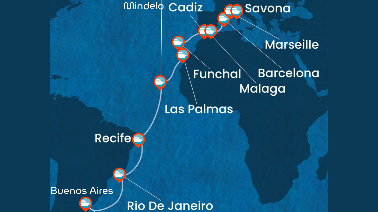 Itinerario de Transatlántico desde Argentina a Europa
