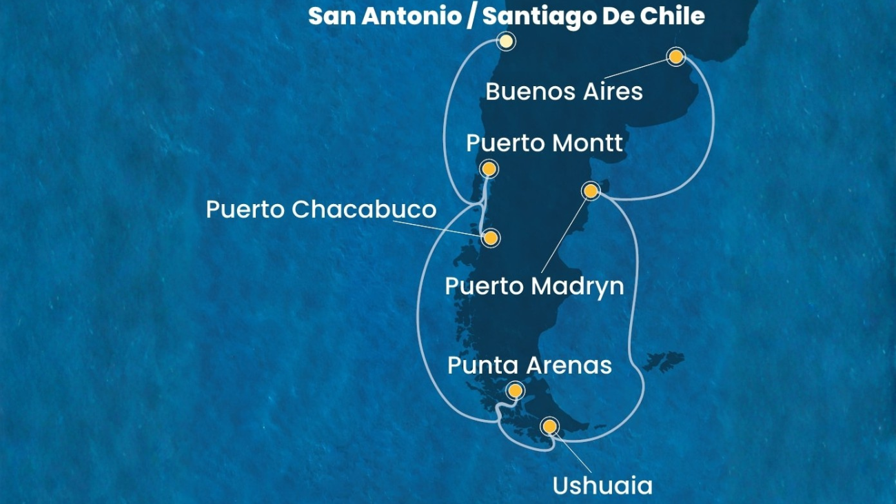 Itinerario de Crucero por Chile, Tierra del Fuego, Puerto Madryn y Buenos Aires