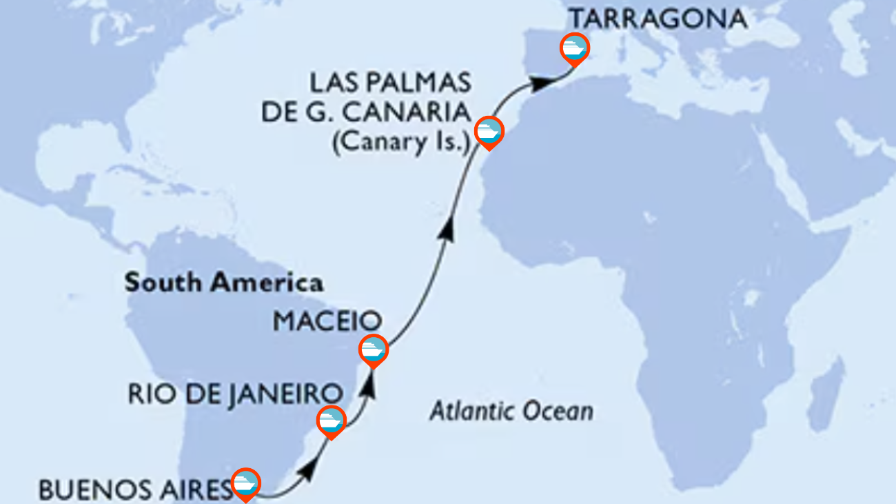 Itinerario de Transatlántico desde Argentina a Europa