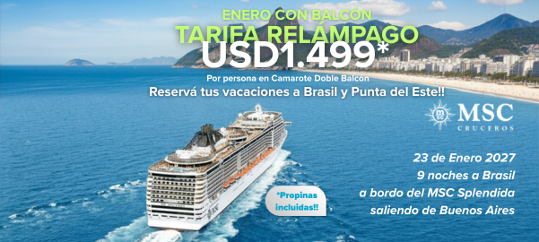 Tarifa Relámpago MSC Balcón USD 1.499⚡